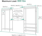 SEMHOR E06 Expandable Heavy Duty Clothes Rack for Reach-in Closet, Freestanding Clothing Racks with Shelves, Carbon Steel Closet Organizer System Adjustable from 70.8-93.9", Max Load 800LBS, White