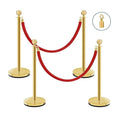 Gold Stanchions with Red Velvet Ropes - 4 Pack Stainless Steel Posts, Fillable PE Base, Crowd Control Barriers for Weddings, Events & Parties (gold-hollow-4PCS)