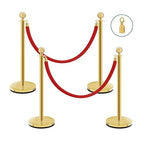Gold Stanchions with Red Velvet Ropes - 4 Pack Stainless Steel Posts, Fillable PE Base, Crowd Control Barriers for Weddings, Events & Parties (gold-hollow-4PCS)