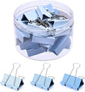 Temiary Aesthetic Binder Clips, 24 Pcs 1.6 Inches Small Metal Binder Clip with Clear Storage Container, Binding Paperwork Clamps for School Teachers Office Supplies (Blue)
