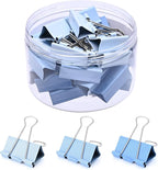 Temiary Aesthetic Binder Clips, 24 Pcs 1.6 Inches Small Metal Binder Clip with Clear Storage Container, Binding Paperwork Clamps for School Teachers Office Supplies (Blue)