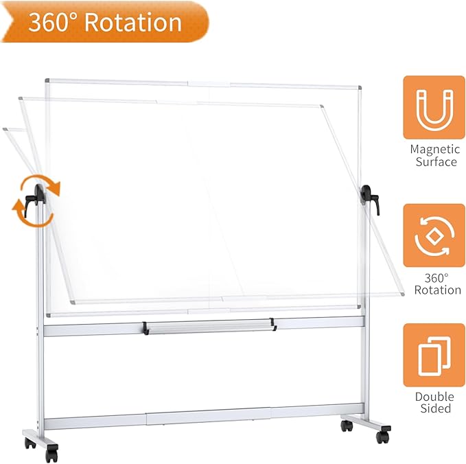 VIZ-PRO Double-Sided Mobile Whiteboard, 96 x 48 Inches, Magnetic Rolling Dry Erase White Board on Wheels with Aluminium Frame and Stand 8' x 4'