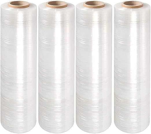 APQ 4 Rolls of Blown Hand Stretch Film 12" x 2000'. Clear Hand Stretch Wrap, 60 Gauge. Tear Resistant Residue Free Film for Moving, Shipping, Wrapping. Industrial Grade Pallet Shrink Wrap Film.