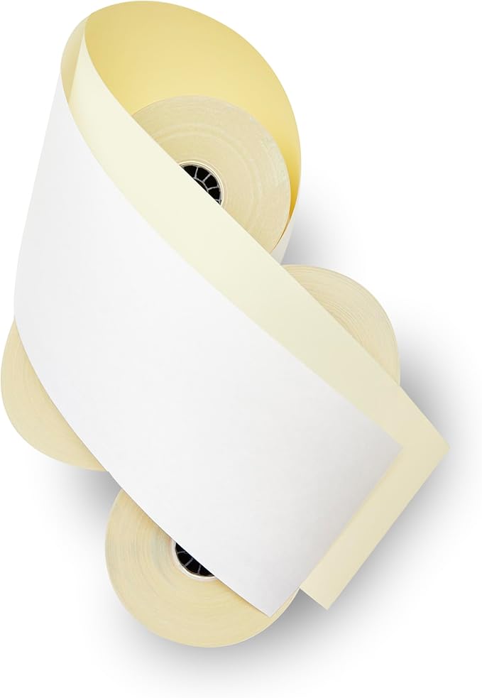 (25 Rolls) 3'' x 95' White/Canary 2 Ply Carbonless Kitchen Printer Paper Cash Register Receipt Rolls for SP2000, UP389, 480, 220, 250, 900, 07901, 07706