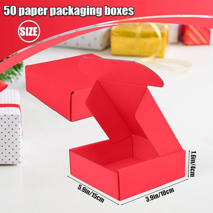 Small Shipping Boxes, 50 Pack Cardboard Box Corrugated Mailer Boxes Small Corrugated Boxes For Shipping Packaging Craft Gifts Giving Products, 6 x 4 x 1.6 Inches (Red)