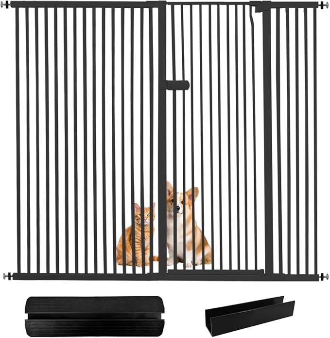 Lumizone Extra Tall Cat Gate 55.12" High Pressure Mounted Extra Wide 2025 New (17 Sizes) 1.37" Gap No Drilling Auto-Close One-Handed Operation Tall Pet Gate for Dogs(Black, 55.12" H x 67.72"-71.84" W)