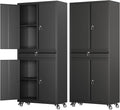 Metal Garage Storage Cabinet with 4 Wheels,Lockable Storage Cabinet with Adjustable Shelves and 1 Drawer,Rolling Tool Cabinet for Workshop Garage and School(Black)