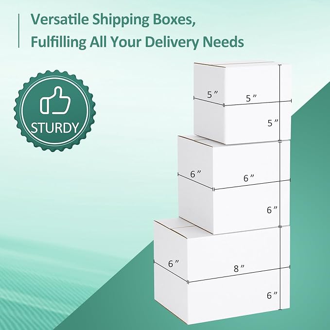 Eupako 30 Pack Small Shipping Boxes Assorted Sizes, White Corrugated Box Mailers, Cardboard Boxes for Packaging Small Business, Mailing, 5x5x5 & 6x6x6 & 8x6x6 10 PCS Each Small Boxes