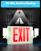 Sunco 12 Pack Exit Signs With Emergency Lights, Two Adjustable LED Lights With Backup Battery, Red, 94V-0 Fire Resistant, 120-277V, Wall Or Ceiling Mount, Commercial Grade UL.