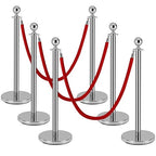6 PCS Stainless Steel Stanchion Post,5Ft Red Velvet Rope, Hollow Base and Velvet Ropes Safety Barriers Set, Poles Crowd Control Barriers for Red Carpet Themed Decoration
