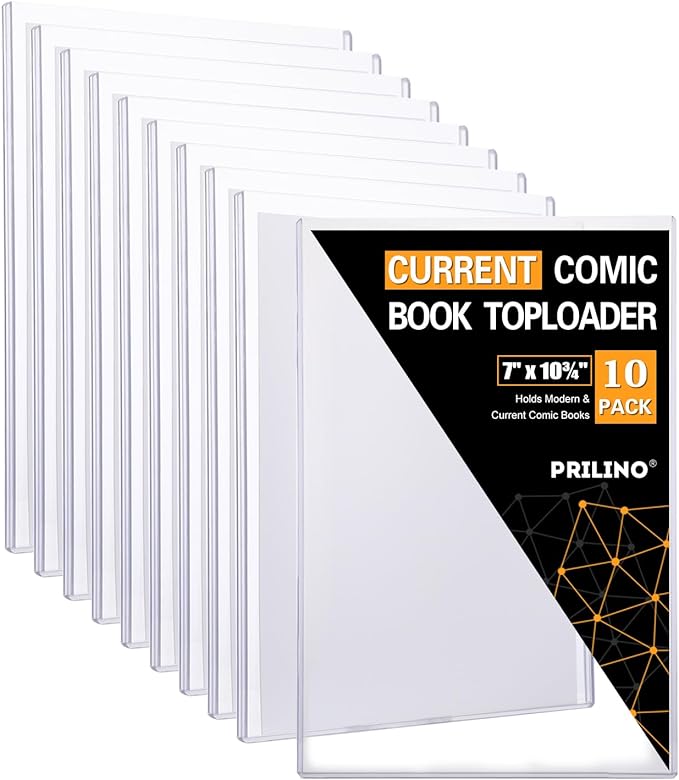 10ct Current Comic Book Toploaders - Modern Comic Book Top loaders, Crystal Clear Regular Comic Book Topload, Premium PVC Comic Book Holder, Crystal Clear Protection for Display, Storage, Collection
