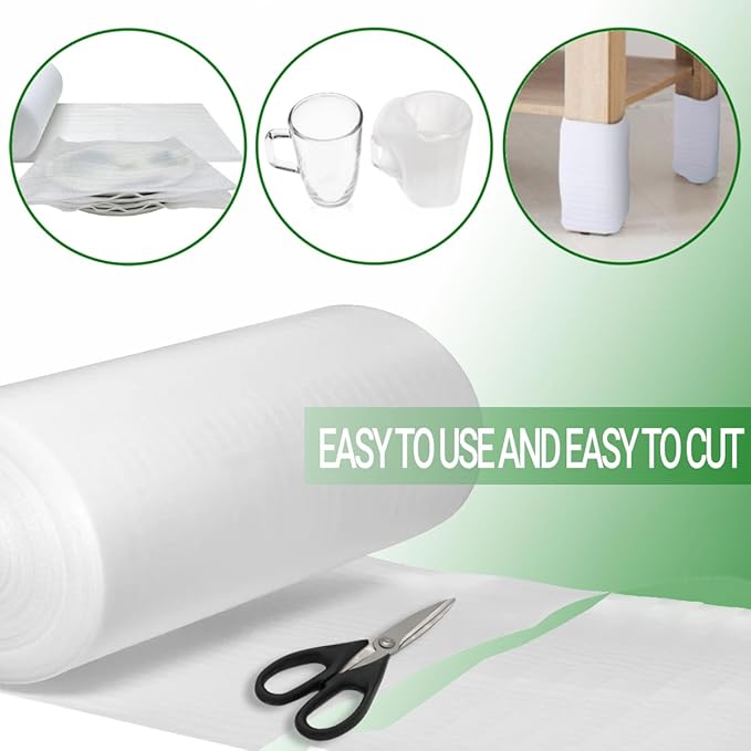 Moving Supplies, Foam Wrap Roll 16" Wide x 160' Length, For Protecting Fragile Articles,Furniture,Transportation Packing,Stuffing of Carton,with 60 Fragile Stickers (16"160')