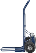Global Industrial General Purpose Steel Hand Truck with Curved Handle & Stair Climbers, 10" Diameter Pneumatic Wheels, 14" W x 10" L Noseplate, 600 Lb. Capacity