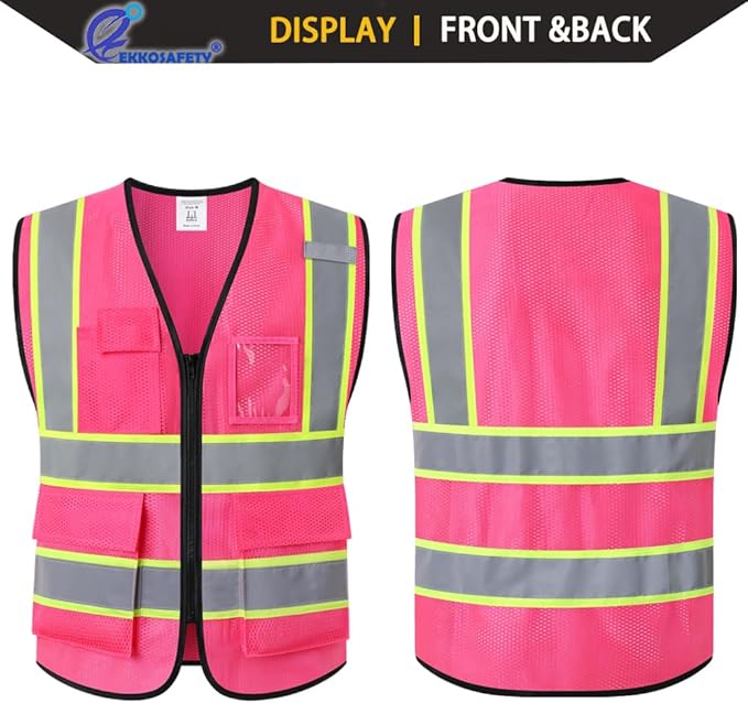 Safety Vest for Men Women,Mesh High Visibility Construction Work Vest with Reflective Strips,Meets ANSI/ISEA Standards(EK175-Mesh-Hot Pink-3XL)