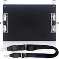 Aluminum Metal Clipboard with Detachable Adjustable Shoulder Strap A4 Double Clip Board Stainless Hangable w/Pen Holder Letter 9" x 12.6" for School Office Business Factory (Black-with Strap, A4)
