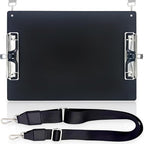 Aluminum Metal Clipboard with Detachable Adjustable Shoulder Strap A4 Double Clip Board Stainless Hangable w/Pen Holder Letter 9" x 12.6" for School Office Business Factory (Black-with Strap, A4)