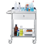 VEVOR Medical Cart, 2-Layer Stainless Steel Cart 220 lbs Weight Capacity, Lab Utility Cart with 360° Silent Wheels and a Drawer for Lab, Clinic, Kitchen, Salon