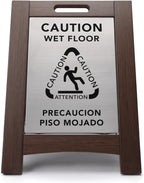 Premium Outdoor Composite Caution Wet Floor Sign – Bilingual w/Non-Skid Plastic Feet, Black Plate – For Hotels, Schools, Offices, Areas, Restrooms, Pool Decks - Brown 2 Pack