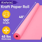 USA Made 48" x 1200" Pink Kraft Paper Roll, 45 lbs Thickness, American Quality Colored Kraft Paper for School, Poster Arts, Bulletin Board - Odorless, Non-Toxic, Safe for Kids