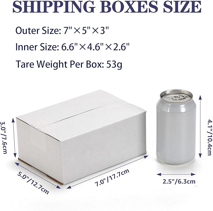 25 Pack Shipping Boxes 7x5x3 Inches, White Corrugated Cardboard Mailing Box for Packing, Mailing, Small Business,Literature Mailer