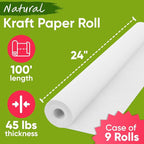 24" x 1200" (100 ft) White Kraft Paper (Case of 9 Rolls), 45 lbs Thickness, Made in USA Kraft Paper for School, Arts & Crafts, Gift Wrapping, Packing for Moving