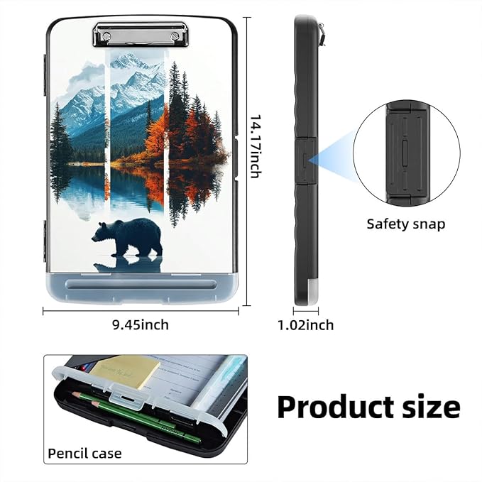Clipboard with Storage Box & Pen Holder,Heavy Duty Clip Boards 8.5x11 for Nursing,High Capacity,School & Office Supplies,Mountain Bear Autumn