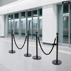 8 Packs Stanchion Posts Black Stainless Steel Stanchion Post Queue 5 ft Black Velvet Rope Red Carpet Ropes and Poles Crowd Control Barriers with Fillable Base for Theaters Wedding Exhibition