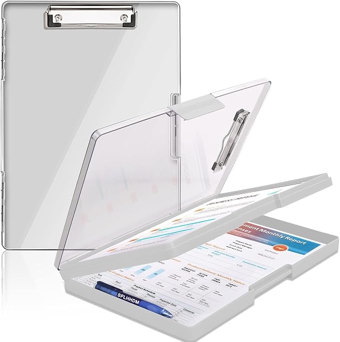 Clipboard with Storage,Heavy Duty Clip Boards 8.5x11 with 2 Storage Case,Clear Visible Top Panel Storage Clipboards,Side Opening Clip Boards,Nursing Clipboard Folder Case for Office Supplies-Lvory
