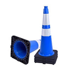 4 Pack 28 Inch Blue PVC Traffic Cones Black Base Stable Flexible, Road Safety Construction Zone Crowd Control Parking Safety Cones (4, Blue, 28 Inch)