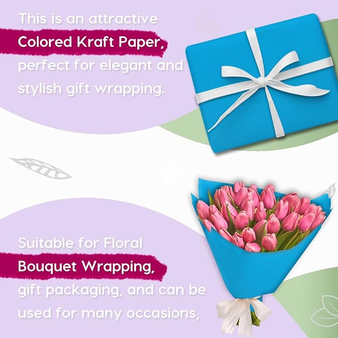 PerkHomy 48" x 1,440" (120') Lake Blue Kraft Paper Roll for Craft Bulletin Board Paper Art Table Covering Crafting Gift Wrapping Bouquet Packing Parcel 80GSM 55LB (Lake Blue, 48" x 120')