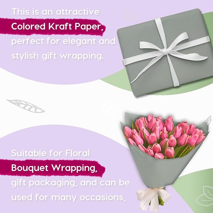 PerkHomy 48" x 1,440" (120') Light Grey Kraft Paper Roll for Craft Bulletin Board Paper Art Table Covering Crafting Gift Wrapping Bouquet Packing Parcel 80GSM 55LB (Light Grey, 48" x 120')