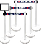Retractable Stanchion, 6 SPECIALTY Posts + Signframe, 36" Ht, 78" Special Event & Holiday Theme Belt + Bonus Replacement Cassettes + Wall Receiver (WHT Post/No Entry Belt)