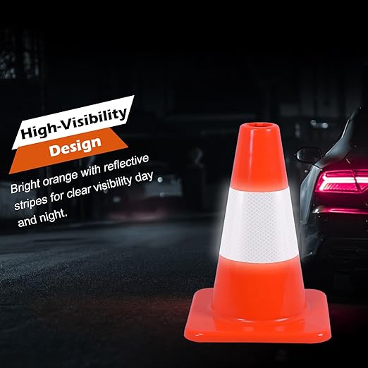 8 Pack 12" Traffic Safety Cones with Reflective Collars, Orange Construction Cone, Restorable Parking Cones, Heavy Duty Road Cones for Parking Lot, Traffic Control, Driveway Road Parking