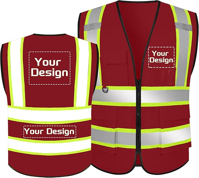 Custom Safety Vest with Logo Pockets High Visibility Reflective Vests Construction Security Workwear