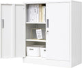 BESFUR Metal Storage Cabinet 36" H, White Locking Cabinet with 2 Lockable Doors and 2 Adjustable Shelves, Garage Storage Cabinet for Home Office, Garage, School, Apartment, Warehouse