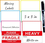 5" x 3" Large Moving Labels for Home Packing Box 6 Color Coded Border Label 162pcs with Writable Notes Areas, Fragile Stickers, Heavy Sticker. Permanent Adhesion