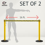 Crowd Control Warehouse CCW Series RBB-150 - Set of 2 Stanchion Retractable Belt Barriers - 16 Foot, Red"Authorized Access ONLY" White Letters Belt with Yellow Post - Easy Assembly