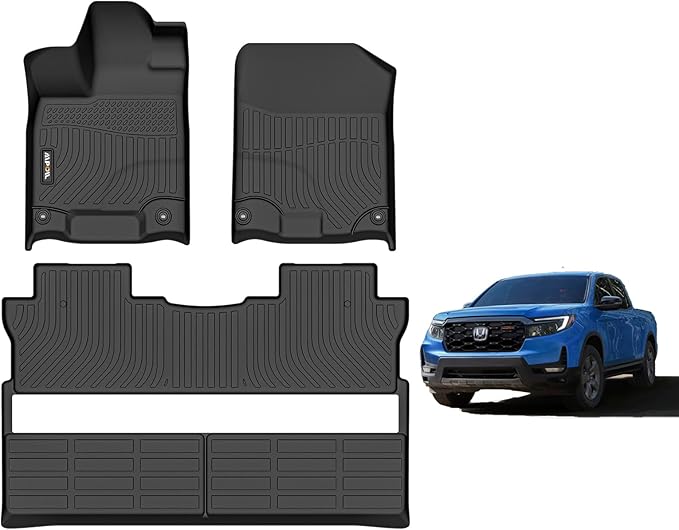 AIPOIL® Floor Mats for Honda Ridgeline 2017-2025 2026 Fits 1st & 2nd Row TPE All Weather Anti-Slip Floor Liners Full Set Custom Car Mats Accessories, Black