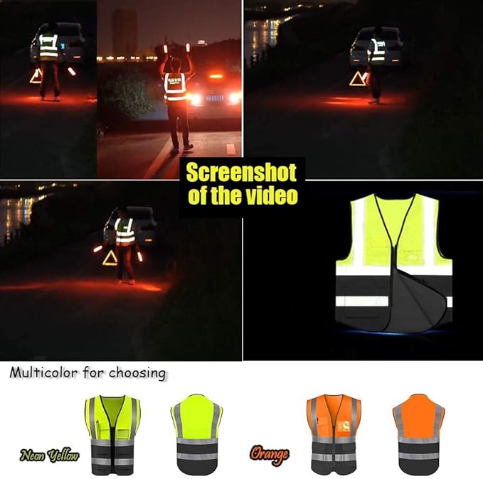 YOWESHOP High Reflective Visibility Safety Vest Custom Your Logo Safety Workwear with Reflective Strips and Front Zipper