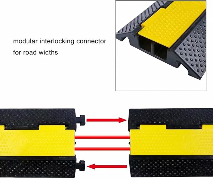 Rubber Cable Ramp Cord Cover Cable Protector Ramps Wire Hose Protective 2 Channel 22000Lbs Load Capacity Traffic Speed Bump for Asphalt Concrete Gravel Driveway Indoor Outdoor, 2 Pack