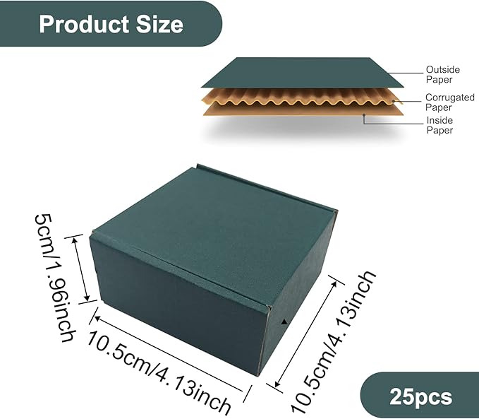 25 Pack Corrugated Packaging Box Mailers Shipping, Green Recyclable Cardboard Small Gift Mailer Boxes for Shipping Packaging Craft Gifts Giving Products (4x4x2 inch, Green)