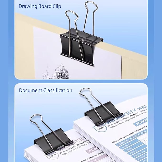 Jumbo Binder Clips, 3 Inch (6 Pack), Standard 75mm, Black, Drawing Board Clips, Fold Clamp, Paper Clips, Office and School Supplies