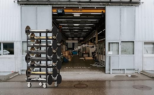 Trafford Industrial Stanchion Post Cart, 24 Posts, Horizontal Padded Storage and Locking Wheels for Safety