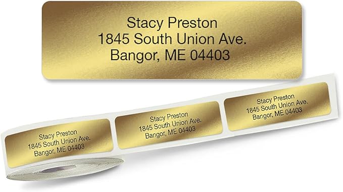 Personalized Return Address Labels, Roll of 500 Gold Foil Self-Adhesive Labels Without Dispenser, Customize with Name & Shipping Address, Colorful Images