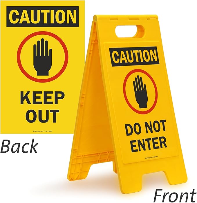 SmartSign Folding Floor Sign, Legend "Do Not Enter" with Graphic, 25" high x 12" wide, Black/Red on Yellow