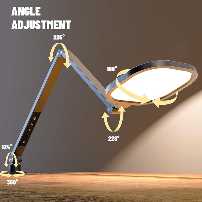 Desk Lamps for Home Office, Eye-Caring Led Desk Light with Clamp, Dimmable Zoom Lighting with 3 Colors & 10 Brightness, Computer Ring Lights for Video Calls,Conference Meeting, Reading, CRI>95