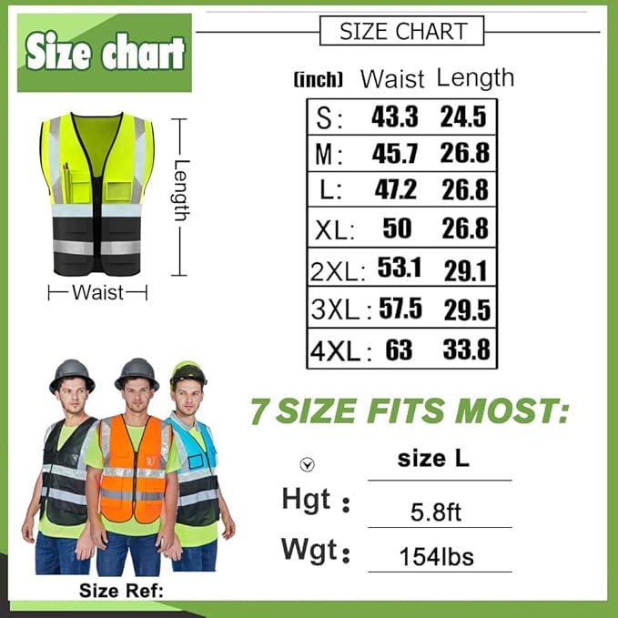 YOWESHOP High Reflective Visibility Safety Vest Custom Your Logo Safety Workwear with Reflective Strips and Front Zipper