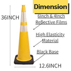 BESEA 4Pack 36” inch Traffic Cones Yellow Road Parking Cones Construction Safety Cone Structurally Stable for Traffic Control(Yellow Color)