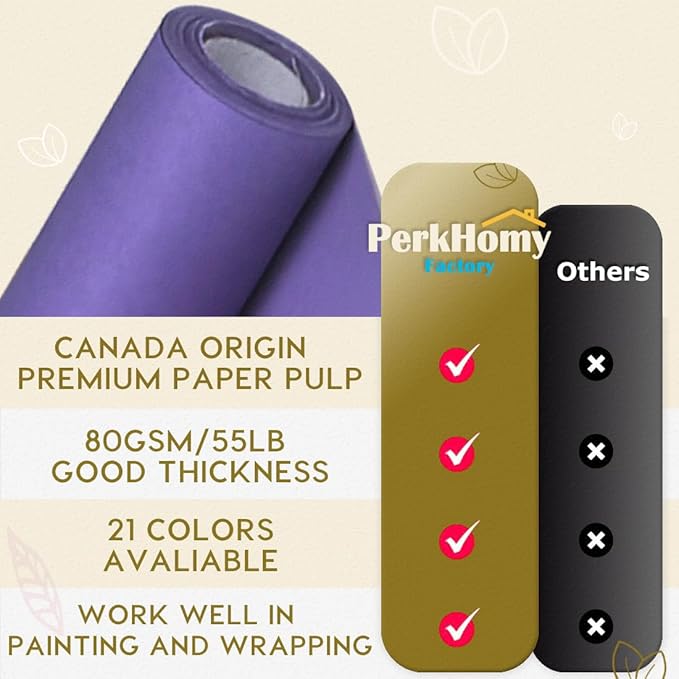 PerkHomy 48" x 1,440" (120') Purple Kraft Paper Roll for Craft Bulletin Board Paper Art Table Covering Crafting Gift Wrapping Bouquet Packing Parcel 80GSM 55LB (Purple, 48" x 120')