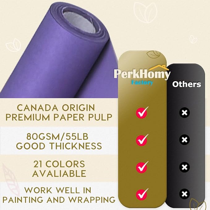 PerkHomy 36" x 1,440" (120') Purple Kraft Paper Roll for Craft Bulletin Board Paper Art Table Covering Crafting Gift Wrapping Bouquet Packing Parcel 80GSM 55LB (Purple, 36" x 120')